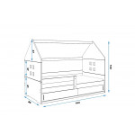 Detská posteľ domček DOMI 1 sivá - ružová 160x80cm